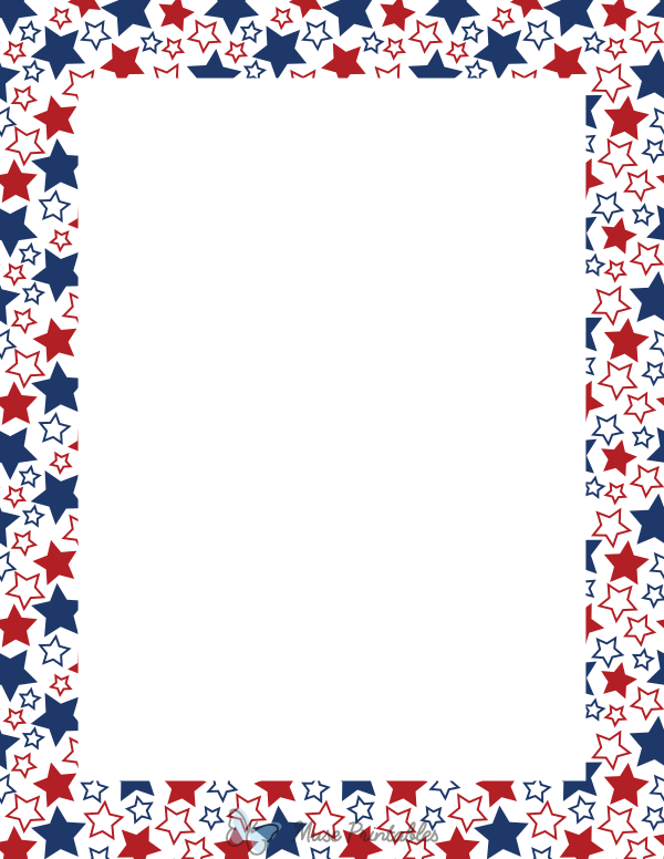 Red White and Blue Solid and Outline Stars Border