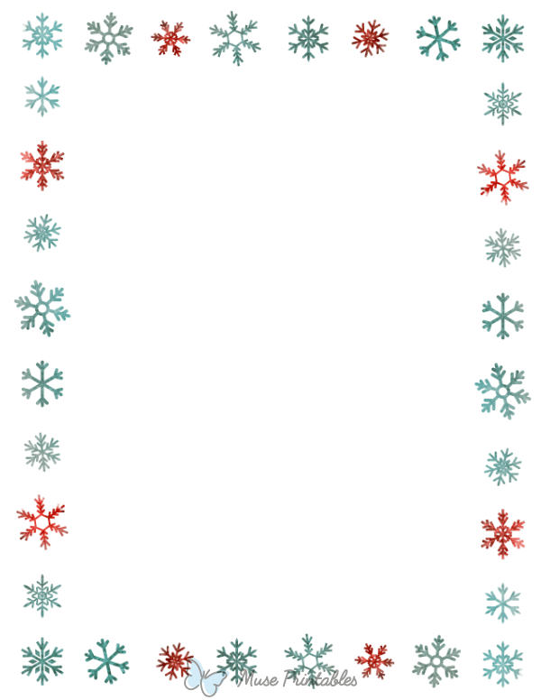 Printable Watercolor Snowflake Page Border