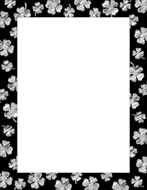 White On Black Scribble Four Leaf Clover Border