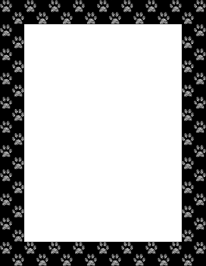 White On Black Scribble Paw Print Border