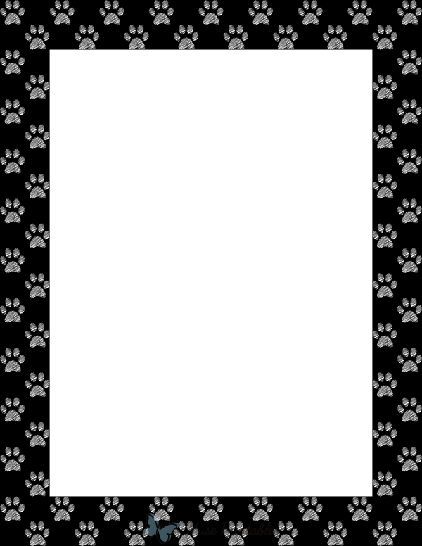 White On Black Scribble Paw Print Border