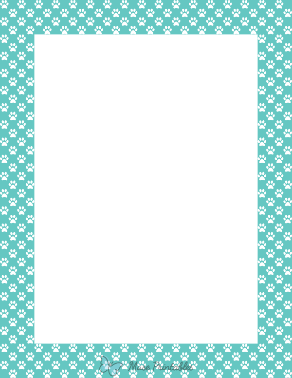 White on Blue-Green Mini Paw Print Border