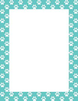 White on Blue Green Paw Print Border