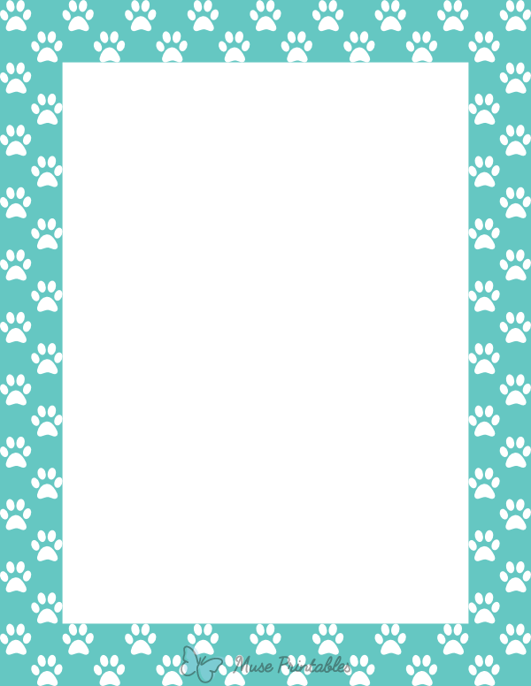 White on Blue-Green Paw Print Border
