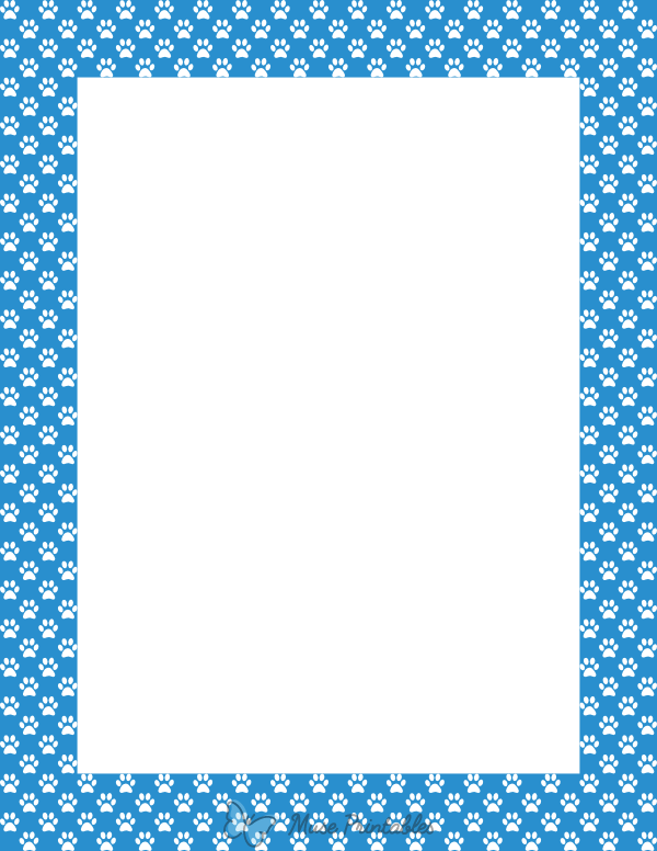 White on Blue Mini Paw Print Border