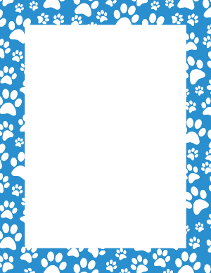 White On Blue Random Paw Print Border