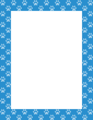 White On Blue Scribble Paw Print Border