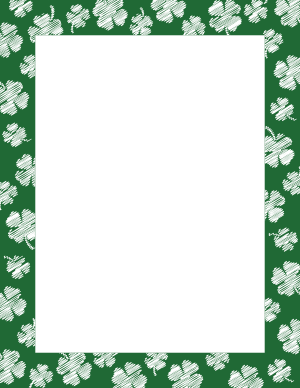 White On Dark Green Scribble Four Leaf Clover Border