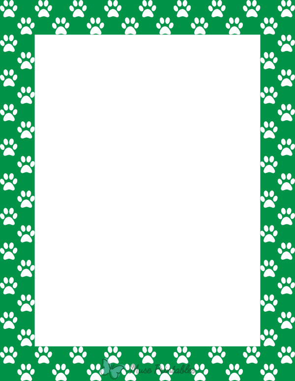 White on Green Paw Print Border