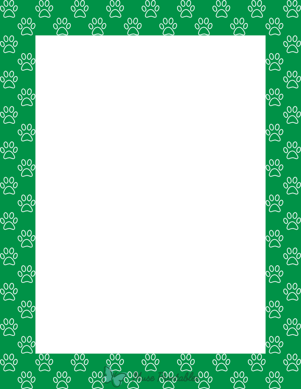 White On Green Paw Print Outline Border