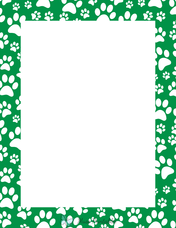 White On Green Random Paw Print Border