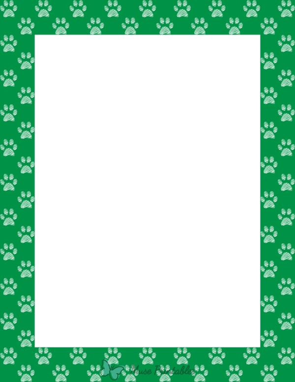 White On Green Scribble Paw Print Border