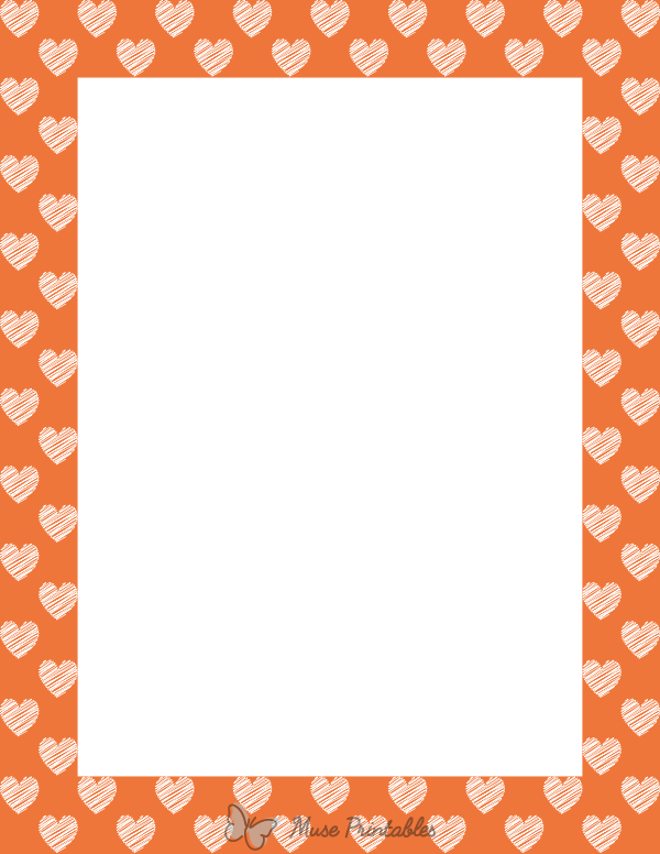 White On Orange Heart Scribble Border