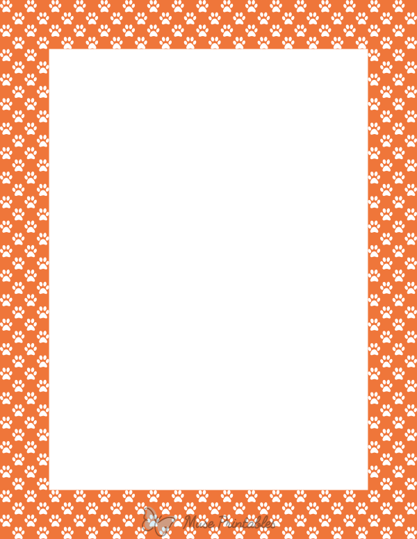 White on Orange Mini Paw Print Border