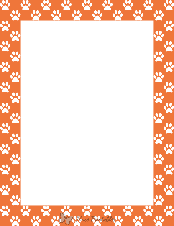 White on Orange Paw Print Border