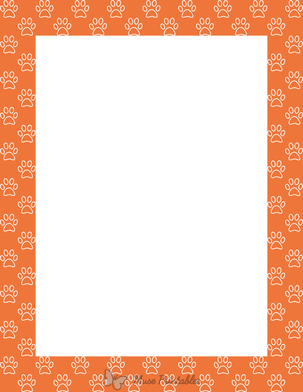 White On Orange Paw Print Outline Border
