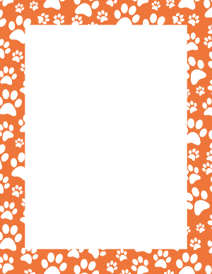 White On Orange Random Paw Print Border