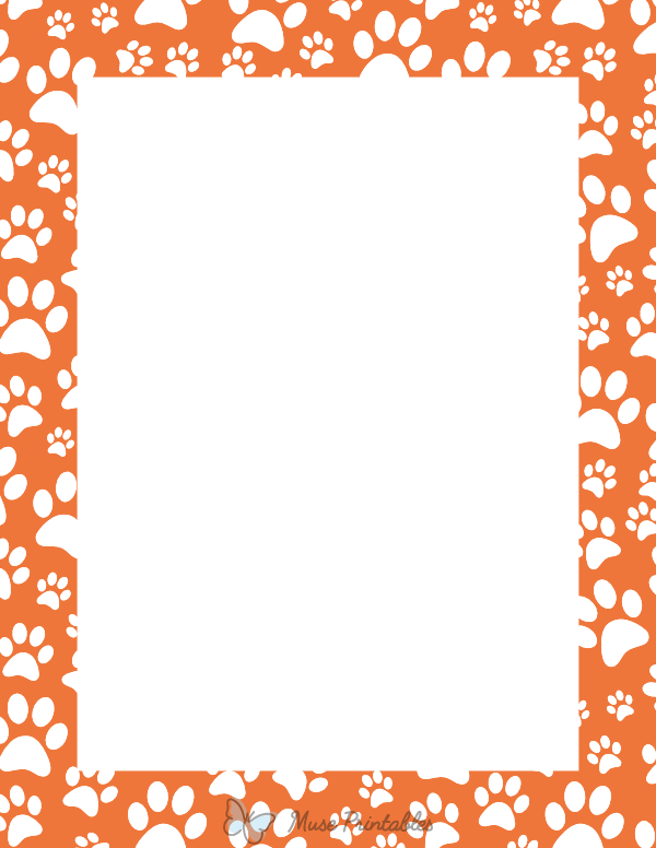 White On Orange Random Paw Print Border