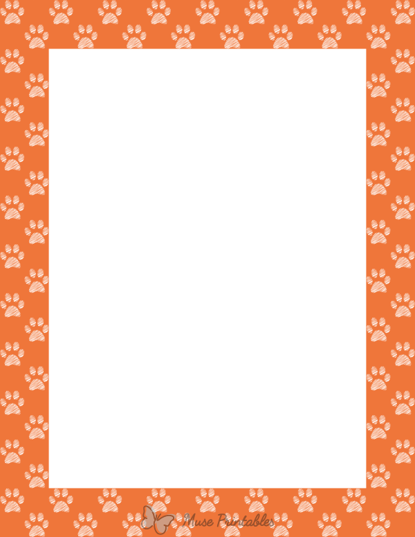 White On Orange Scribble Paw Print Border