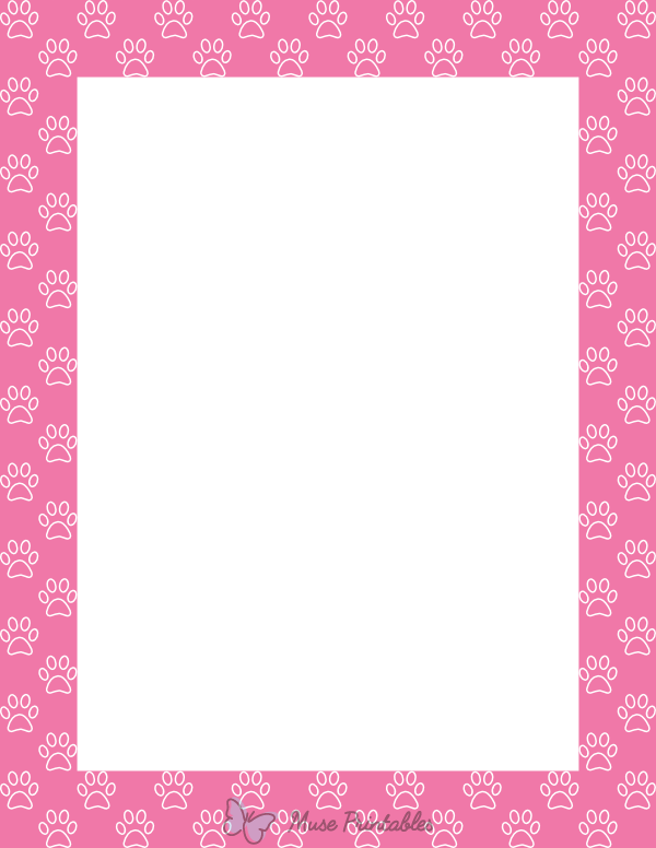 White On Pink Paw Print Outline Border