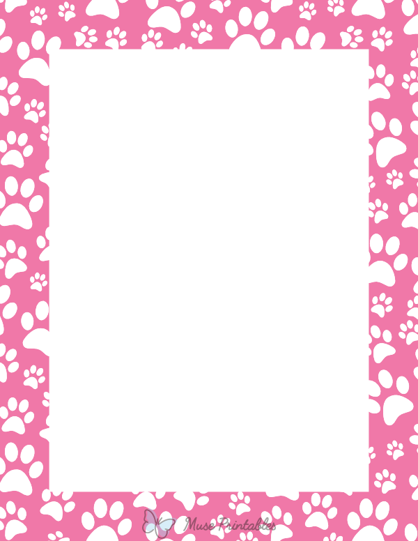 White On Pink Random Paw Print Border