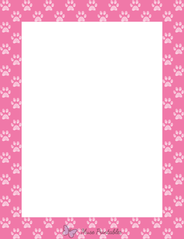 White On Pink Scribble Paw Print Border