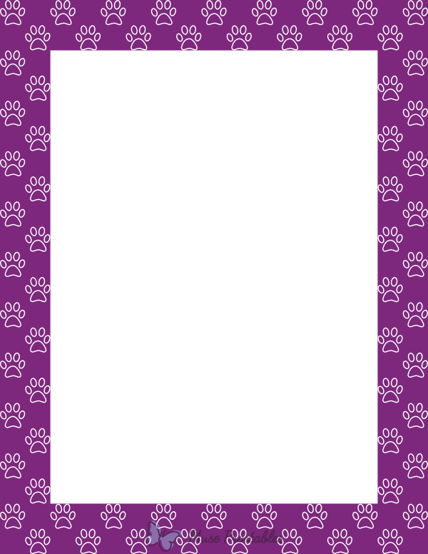 White On Purple Paw Print Outline Border