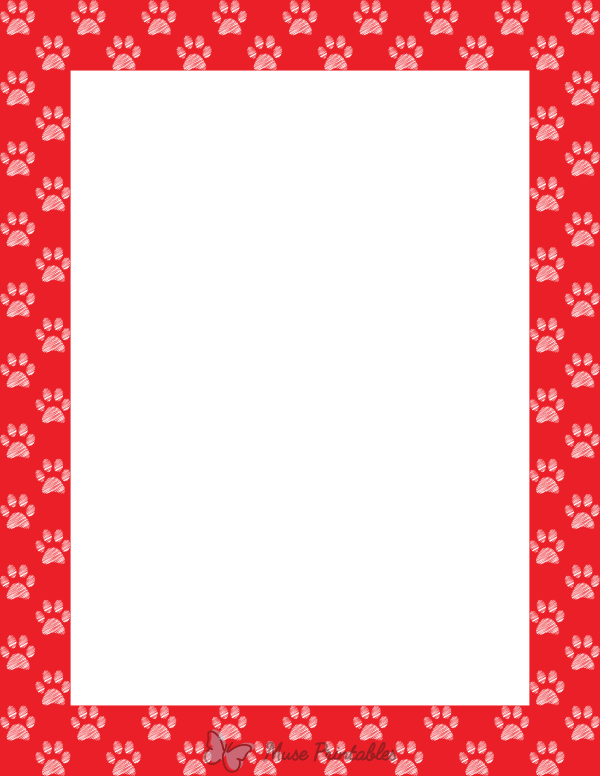 White On Red Scribble Paw Print Border