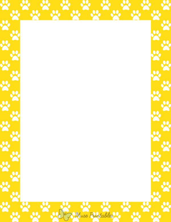White on Yellow Paw Print Border