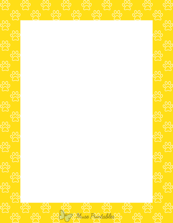 White On Yellow Paw Print Outline Border