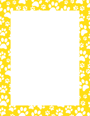 White On Yellow Random Paw Print Border