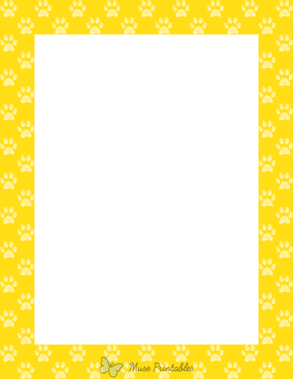 White On Yellow Scribble Paw Print Border