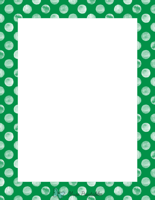 White Watercolor Polka Dots on Green Border