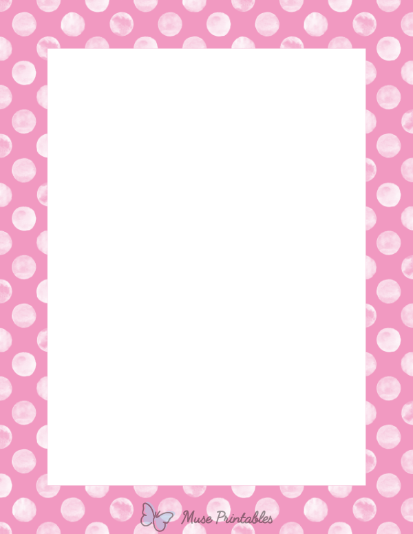 White Watercolor Polka Dots on Pink Border