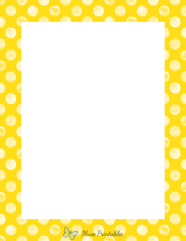 Printable White Watercolor Polka Dots on Yellow Page Border