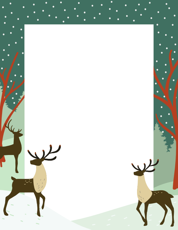 Printable Winter Reindeer Scene Page Border
