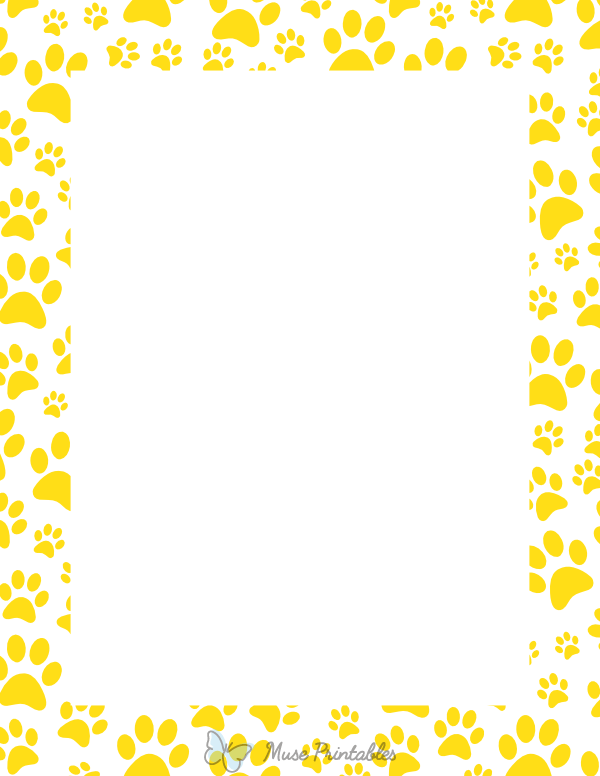 Yellow On White Random Paw Print Border