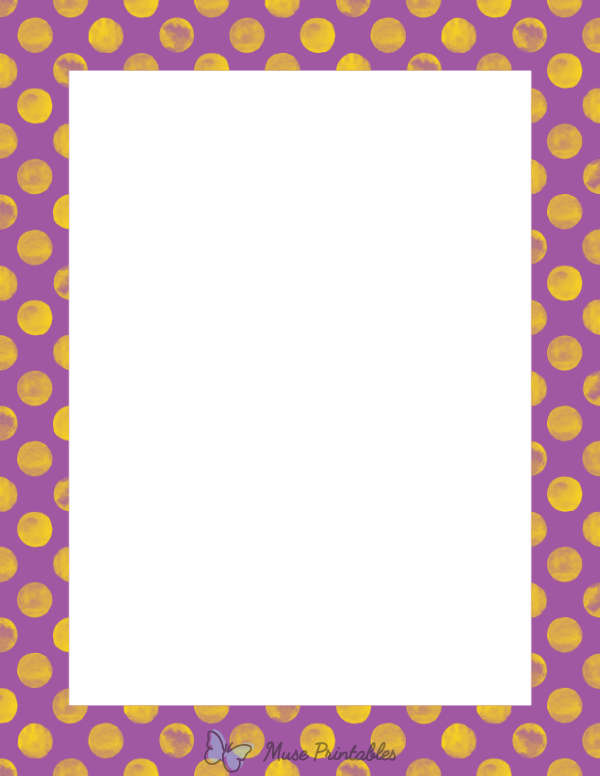 Yellow Watercolor Polka Dots on Purple Border