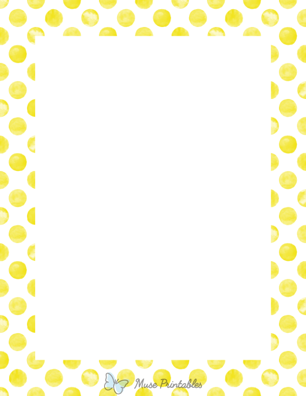 Yellow Watercolor Polka Dots on White Border