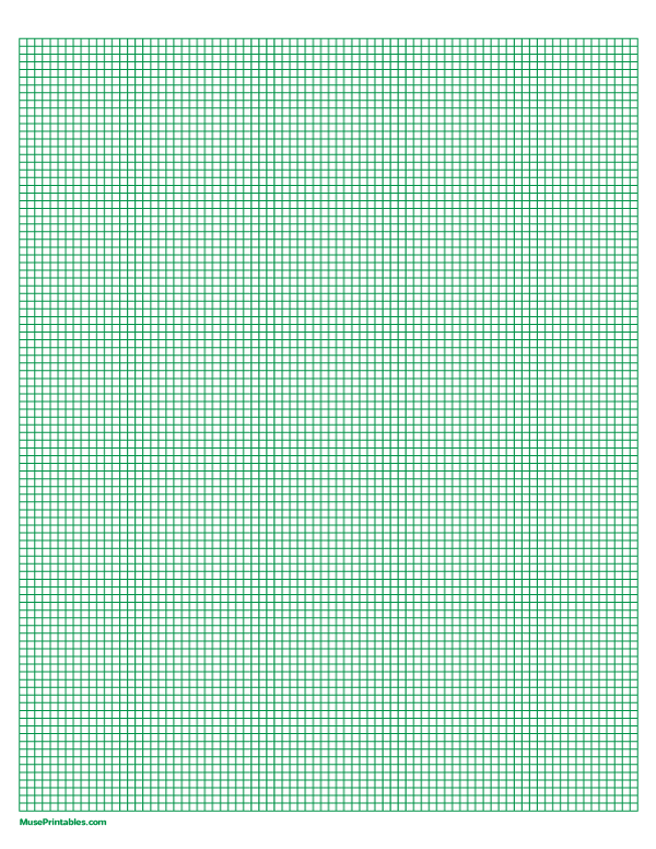 1/10 Inch Green Graph Paper: Letter-sized paper (8.5 x 11)