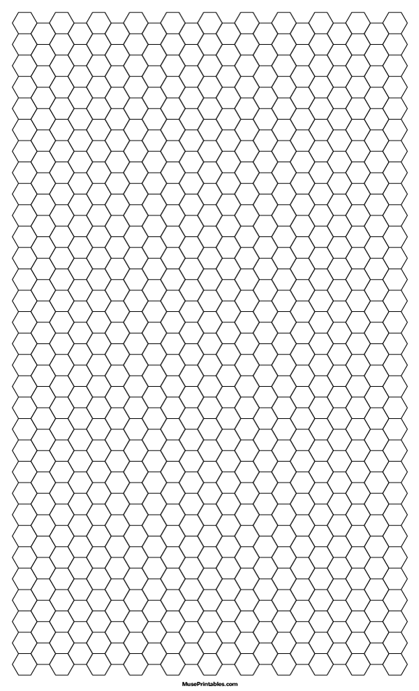 1/4 Inch Black Hexagon Graph Paper: Legal-sized paper (8.5 x 14)