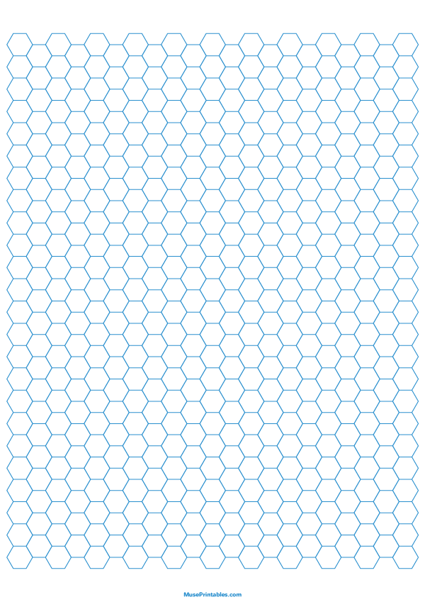 1/4 Inch Blue Hexagon Graph Paper: A4-sized paper (8.27 x 11.69)