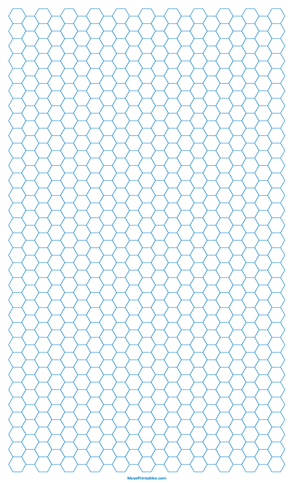 1/4 Inch Blue Hexagon Graph Paper: Legal-sized paper (8.5 x 14)