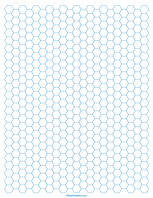 1/4 Inch Blue Hexagon Graph Paper: Letter-sized paper (8.5 x 11)