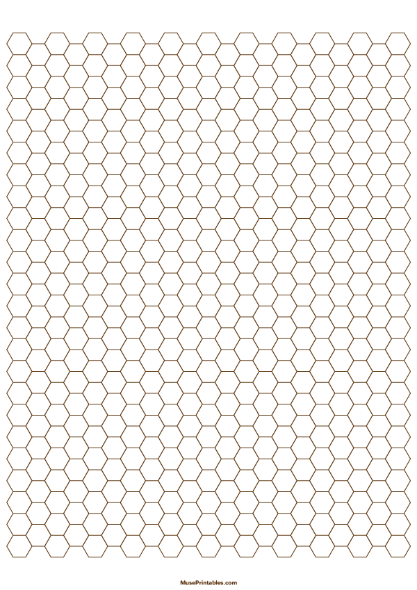 1/4 Inch Brown Hexagon Graph Paper: A4-sized paper (8.27 x 11.69)