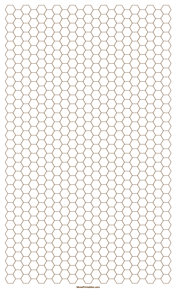 1/4 Inch Brown Hexagon Graph Paper: Legal-sized paper (8.5 x 14)