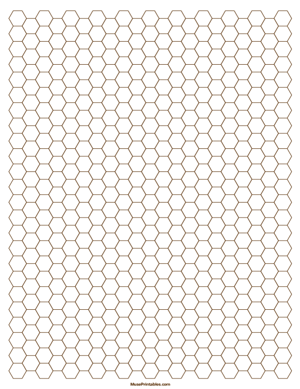 1/4 Inch Brown Hexagon Graph Paper: Letter-sized paper (8.5 x 11)
