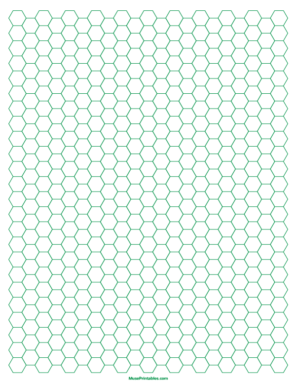 1/4 Inch Green Hexagon Graph Paper: Letter-sized paper (8.5 x 11)