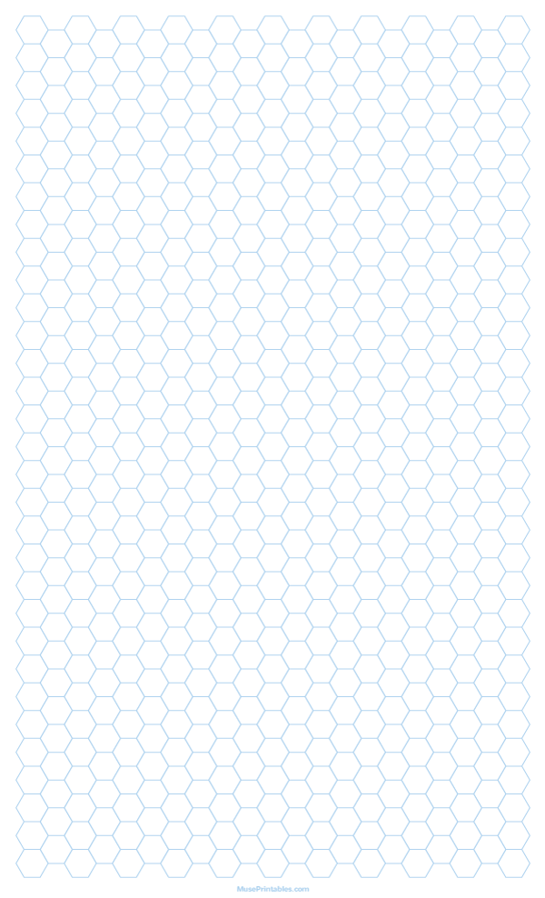 1/4 Inch Light Blue Hexagon Graph Paper: Legal-sized paper (8.5 x 14)