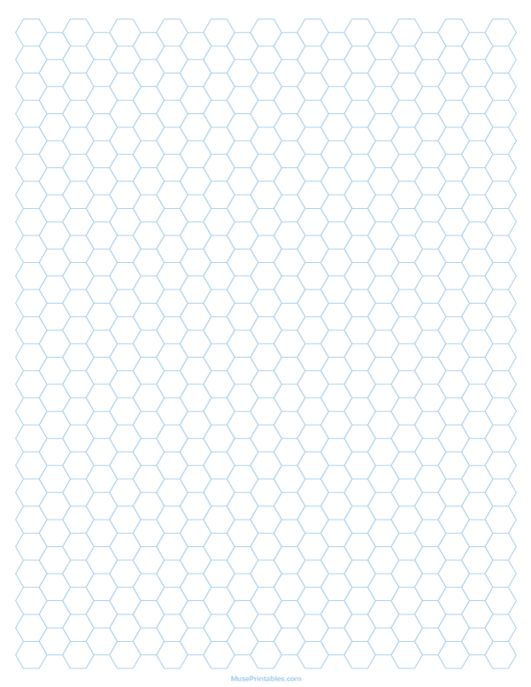 1/4 Inch Light Blue Hexagon Graph Paper: Letter-sized paper (8.5 x 11)